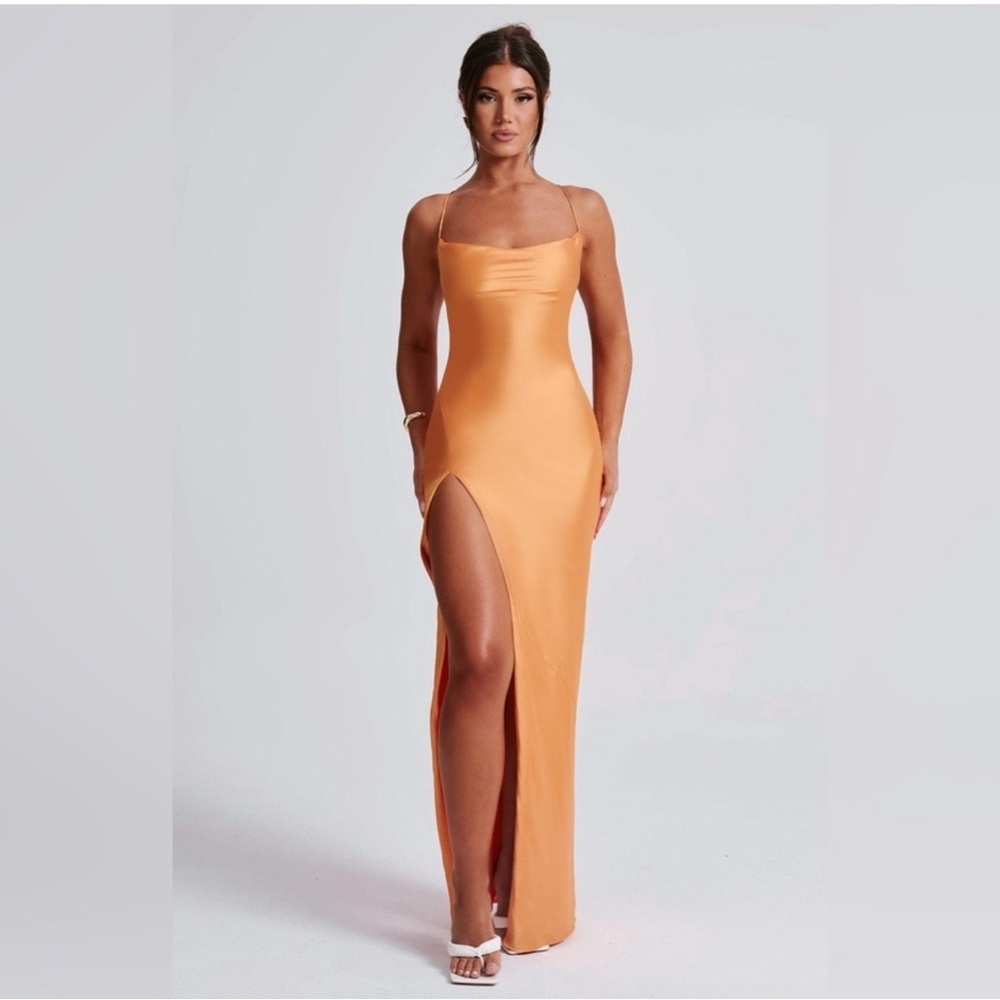 Babyboo Misha Maxi Tangerine Thigh Slit Strappy Dress Size Medium